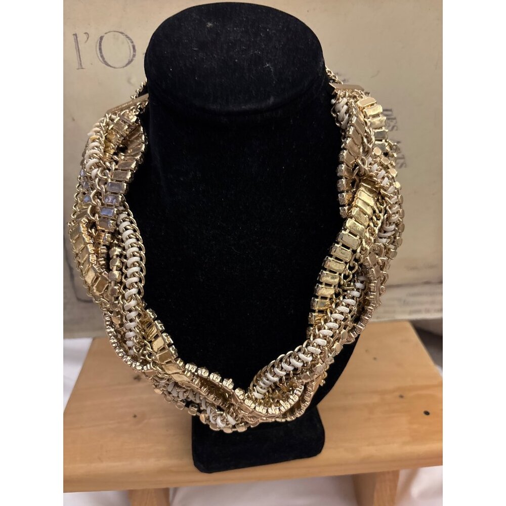 BCBG Gold & Silver Multi-Strand Statement Necklace Chunky Chain Design Chunky